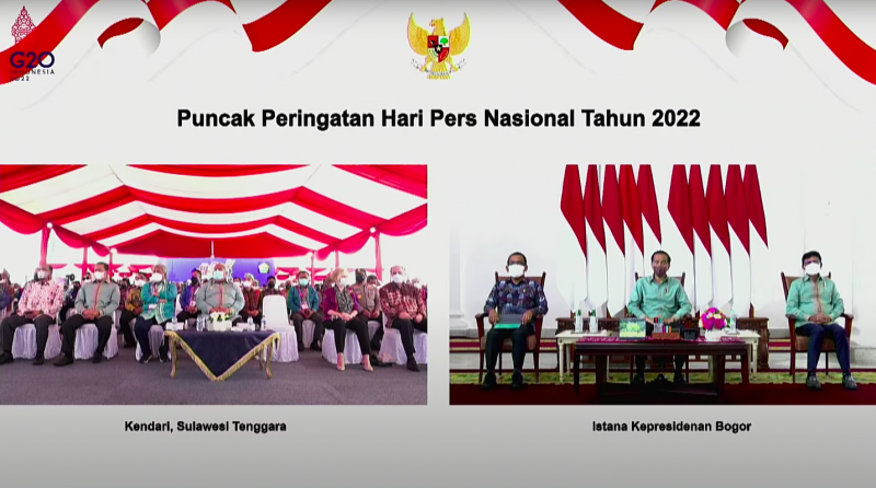 Presiden Jokowi saat menghadiri Puncak Peringatan HPN 2022, Rabu (09/02/2022), secara virtual dari Istana Kepresidenan Bogor, Jabar, (9/2). 