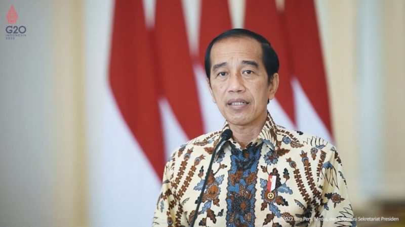 Presiden RI Joko Widodo dalam pidato kunci pada S20 High Level Policy Webinar on Just Energy Transition, Kamis (17/03/2022) secara virtual 