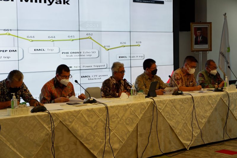 konferensi pers capaian dan kinerja hulu migas kuarta pertama 2022 (22/4) di Jakarta yang diselenggarakan secara hybrid (tatap muka dan online).