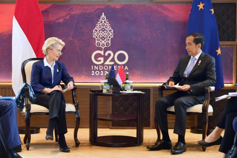 Presiden Jokowi lakukan pertemuan bilateral dengan Presiden Komisi Eropa Ursula Von Der Leyen pada KTT G20, di The Apurva Kempinski Bali