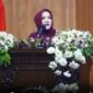 Bupati Musi Rawas Hj Ratna Machmud saat di Rapat Paripurna DPRD Musi Rawas dalam Rangka Hari Jadi Kabupaten Musi Rawas ke 83 