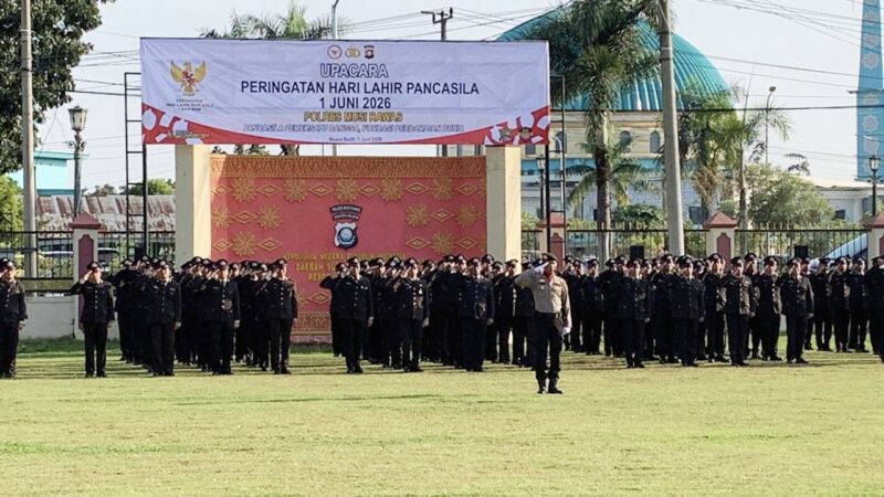 Kapolres Musi Rawas, AKBP Agung Adhitya Prananta, S.H., S.I.K., M.H., memimpin upacara peringatan Hari Lahir Pancasila Tahun 2026 yang digelar di halaman apel Mapolres Musi Rawas, Desa Muara Beliti Baru, Kecamatan Muara Beliti, Kabupaten Musi Rawas